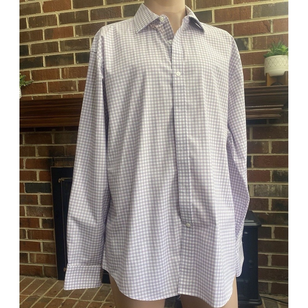 Tommy Hilfiger Shirt Mens Purple Plaid Casual Button Up Long Sleeve‎ Sz 17 34/35